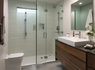 A beautifully designed bathroom with glass features.