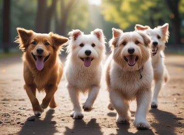 A person wearing an orange shirt and a white cap walks in an alleyway between concrete and brick walls. They are accompanied by a brown dog following closely behind. Utility wires and pipes are visible along the walls.