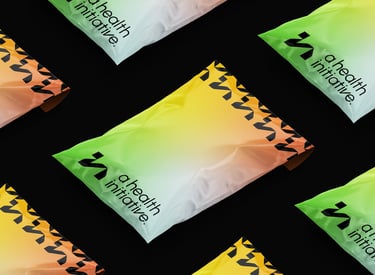Gradient colors plastic bag packaging design for modern energetic brand with patter and HI logo 