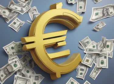 A storefront featuring services like money transfer, cheque cashing, and bureau de change. The awning prominently displays 'International Money Transfer' and various notices and advertisements are visible around the entrance. Adjacent to the entrance, fresh produce from a fruit vendor can be seen. The overall setting suggests a busy street, likely in an urban area.