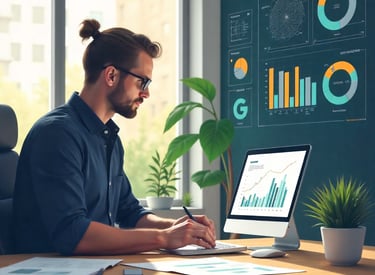 a man sitting at a desk with a laptop and a laptop
