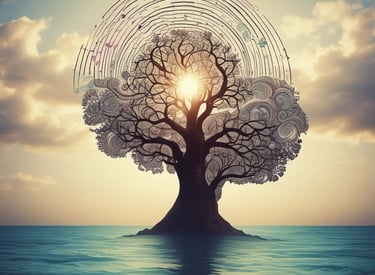 A serene landscape with soft rolling hills and a calm lake reflecting the sky.