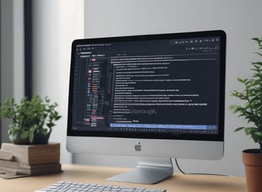 A computer monitor displays a webpage from HelpDesk Heroes, featuring a contact address and email. Social media icons including Facebook, LinkedIn, Twitter, Instagram, and Pinterest are visible. The screen also shows a Trustpilot rating. A stack of cookies is partially visible at the bottom of the image, and part of a keyboard can be seen in the foreground.