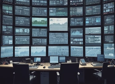 A network tester with a screen displaying data is placed on a server rack, surrounded by cables and networking equipment.