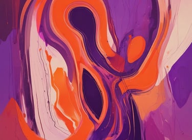 Abstract flowing shapes in deep purple and orange.