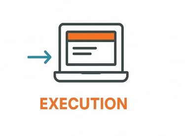 a laptop computer with an arrow pointing to the word execution