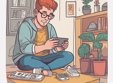 man sitting on the floor playing on his phone