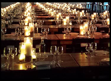 Tented "intimate dinner for 600 at the beach." Designed, planned, and executed by Comprehensive Creations team.