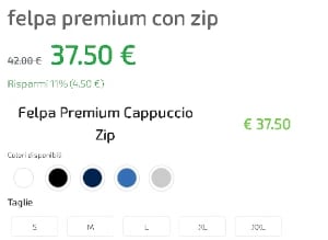 prezzo per felpa con cappuccio e zip