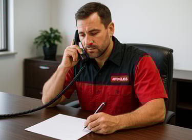 Service tech processing an insurance claim.