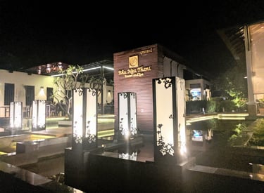 Night photo of the front of the BHU NGA THANI RESORT & VILLAS on Railay Beach