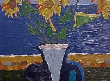 Sunflowers in Vase at the Beach painting by Yous at Overland studio