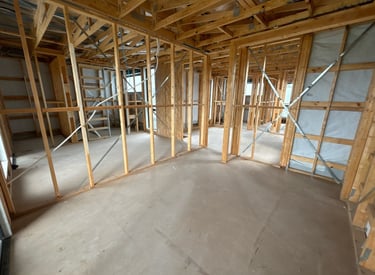 inside timber framed house at lockup stage