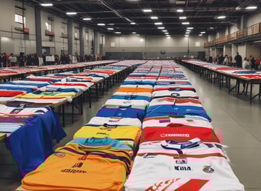 A vibrant display of soccer jerseys in action.