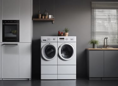 A friendly technician repairing a washing machine at a customer's home.
