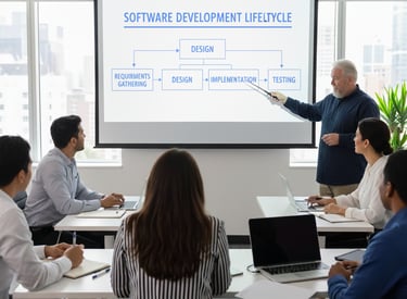 a man standing in front of a presentation on a presentation