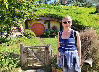Lady Michelle's new hobbit-hole in The Shire in Hobbiton in New Zealand