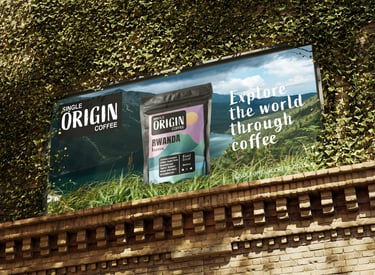 Outdoor billboard advertisement for Single Origin Coffee with modern graphic design.