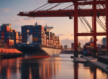 man in black jacket standing in front of red and blue intermodal containers