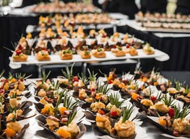 a buffet table with a variety of appetizing food
