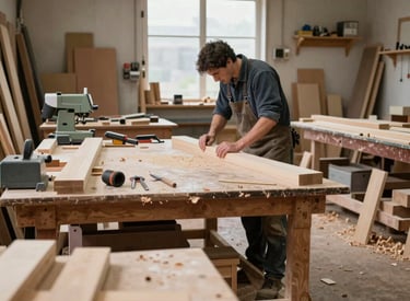 Responsive website design showcasing a local craftsman's portfolio with black and white theme.