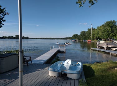 Lake view with paddleboat vrbo airbnb dock short term rental