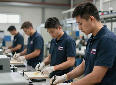 A long, tiled hallway with a large sign on the left reading 'SOCIAL INNOVATION,' leading towards a bright, glass doorway at the end. A person is standing near the doorway, interacting with something on the wall.