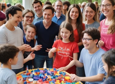 A neurodiverse group of people engaging in a vibrant, sensory-friendly event.