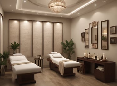 A serene massage setting with calming colors and soft lighting.