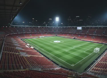 an empty stadium with a football pitch
