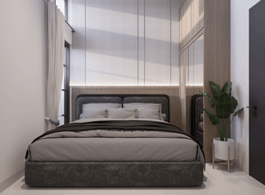 Kamar tidur utama rumah tipe Zavara Maharupa Village nyaman