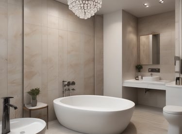 An architectural interior featuring a modern, geometric design with a floating glass and white structure against a wall of gray marble. The ceiling is patterned with a grid of recessed lights and panels, enhancing the clean and contemporary atmosphere.