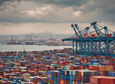 A large blue sign with white lettering and a logo displayed prominently. The text includes Chinese characters and English words, reading 'The Export-Import Bank of China'. The sign is situated in front of a modern building with glass windows and some greenery.
