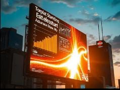 a billboard board with a large screen displaying a chart of data and information