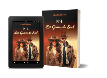 Mockup du roman policier "N°4 Les génies du Sud" de l'auteure Aurélie Dugast