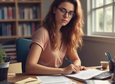 A friendly tax professional reviewing documents with a client in a cozy office.