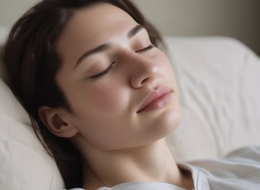 A serene setting with a person peacefully guided through a hypnosis session.