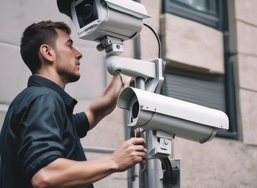 Four spherical security cameras with a glossy white finish are positioned in a row, each featuring a prominent lens and the brand name 'Briton' visible on their bases. The background is dark, contrasting with the brightly lit cameras.