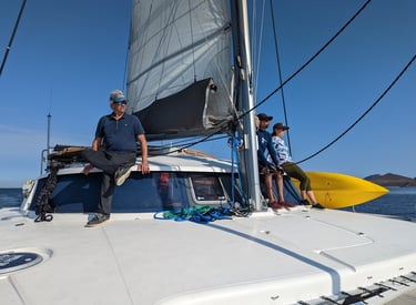 relaxing on catamaran