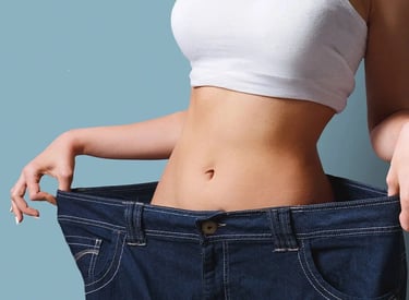 girl lost weight and shows her big pant.