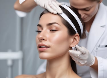 A serene facial treatment room with soft lighting.