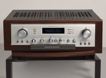 An open electronic device with visible internal components, including circuitry and connectors. The device rests on a dark surface with a logo and another small gadget visible nearby, indicating a focus on technology and repair.