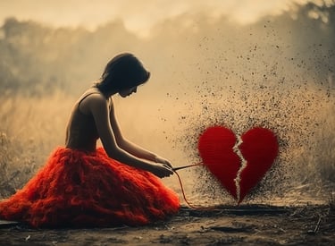 femme qui coupe les fils de son coeur brisé