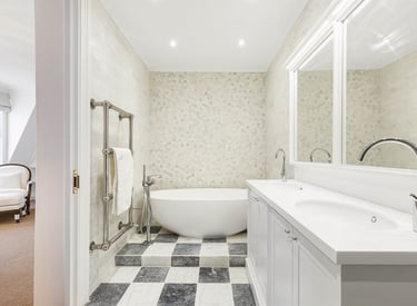 marble bathroom and free stand solid bath 