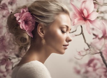 a woman with a flower in her hair