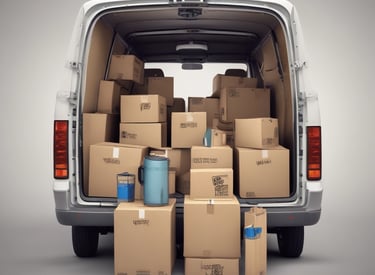 Delivery van unloading supplies at a government facility on a clear day.