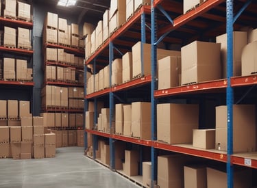 A warehouse worker carefully packing boxes of personal protective equipment ready for shipment.