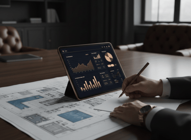 a consultant reviewing floor plans and business performance Luxe Wellness Spaces