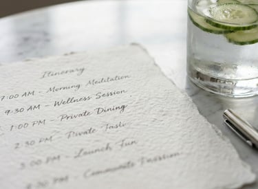 Detailed retreat itinerary highlighting the operational logistics of wellness group planning.