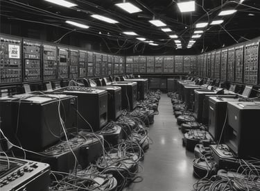 A dormant artificial intelligence control room buried beneath the frozen ground of Alaska, silently